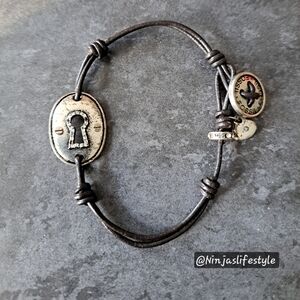 Fossil Dark Brown Leather Bracelet with Antique Silver Keyhole Charm